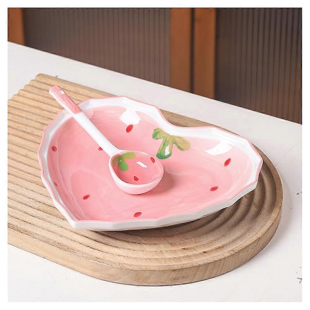Strawberry Tableware Set with 8Inch Ceramic Plate and Spoon, Unique Design, Dishwasher Safe