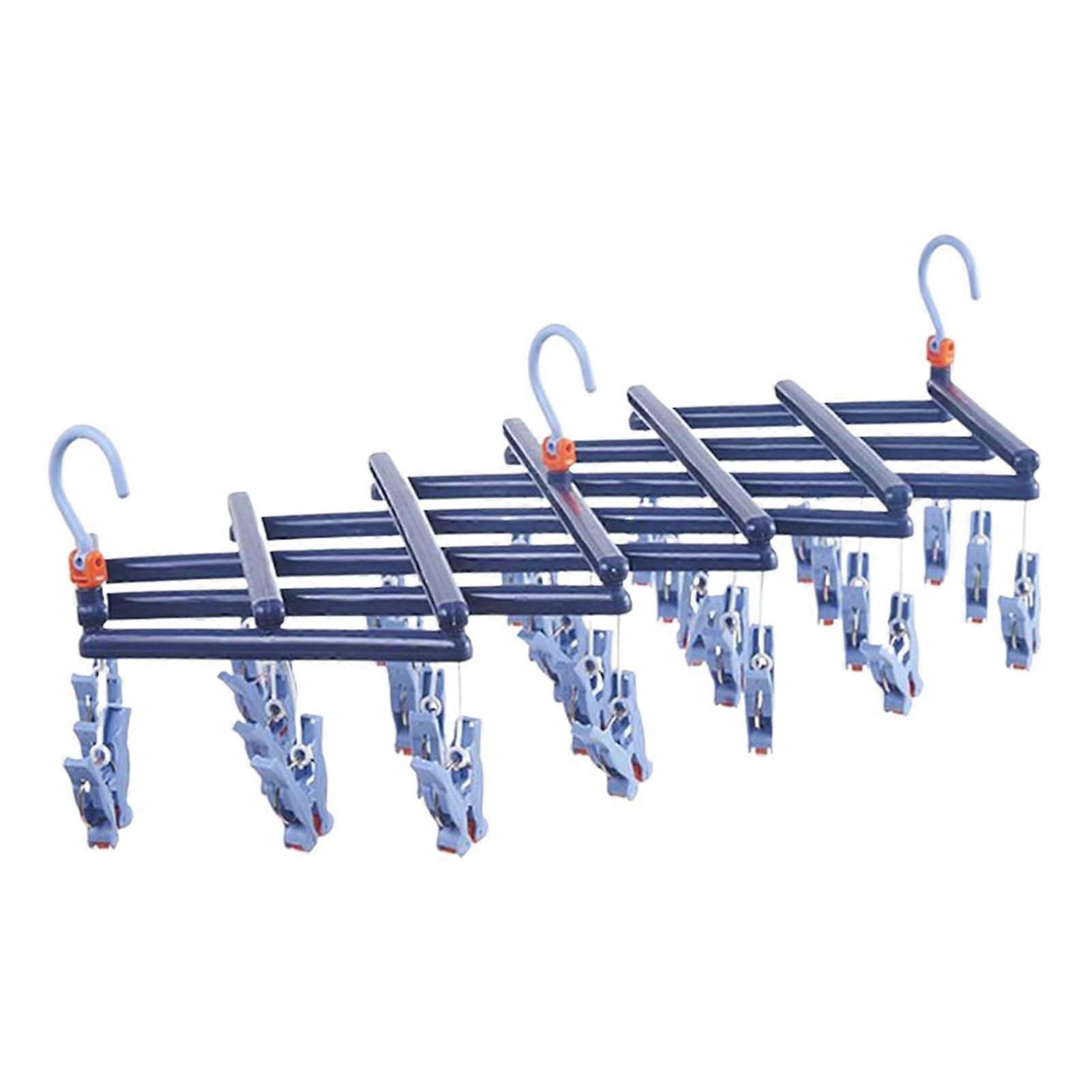 Sock Drying Rack with Windproof Secure Clips, Foldable SpaceSaving Clothes Hanger for Underwear