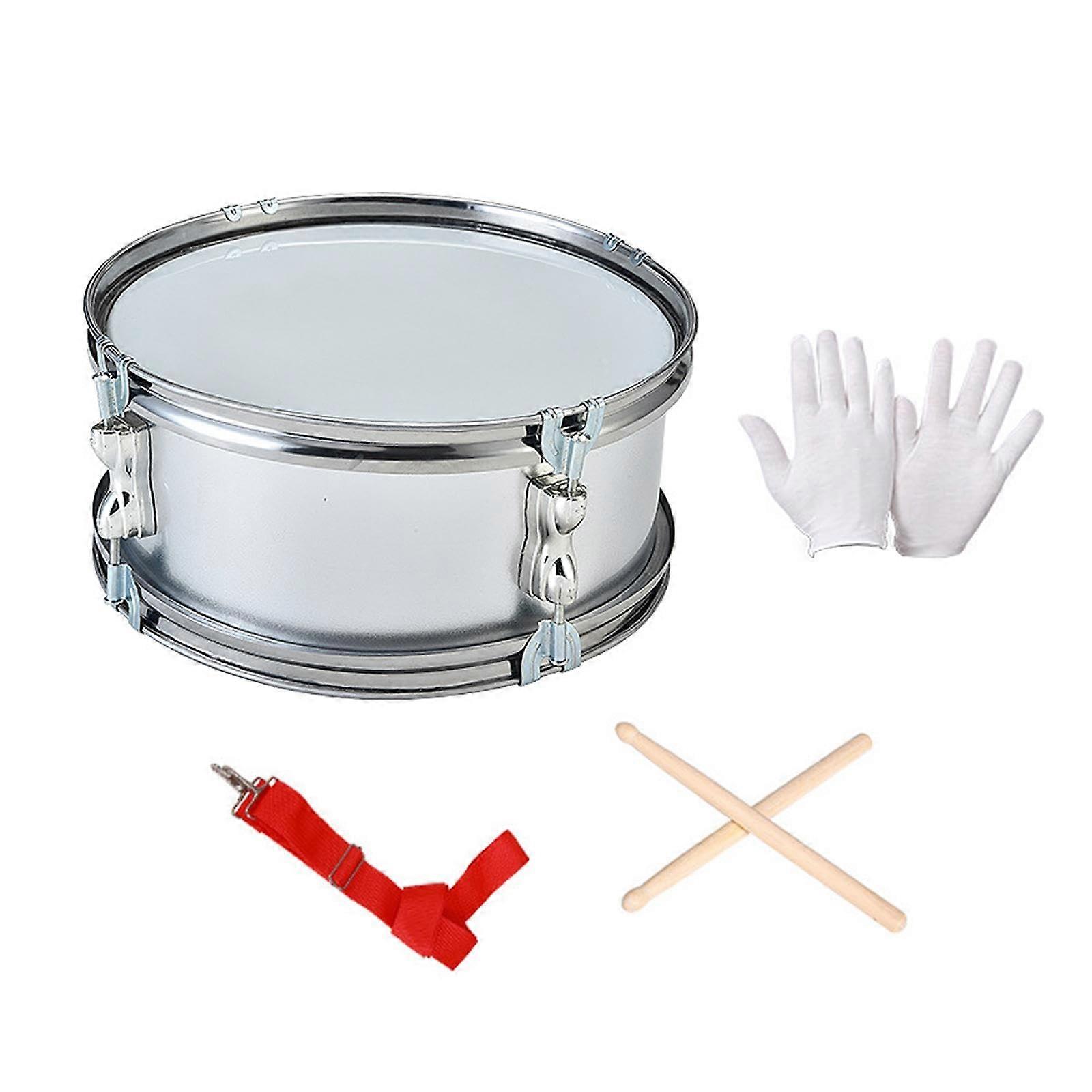 11 Inch Snare Drum for Beginners with Adjustable Strap, Durable Steel Shell, Grey Practice Kit