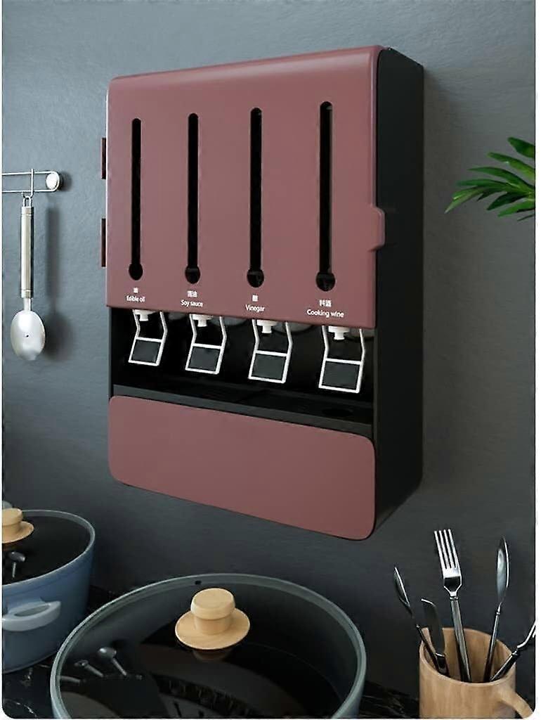 Wall Mounted Spice Rack with NoDrill Installation, MoistureProof Condiment Organizer, Brown