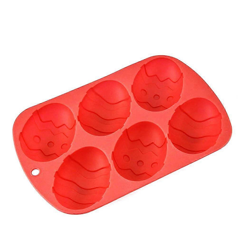 Easter Egg Shaped Silicone Cake Molds 6-Egg Cupcake Festival Bakeware (Red)