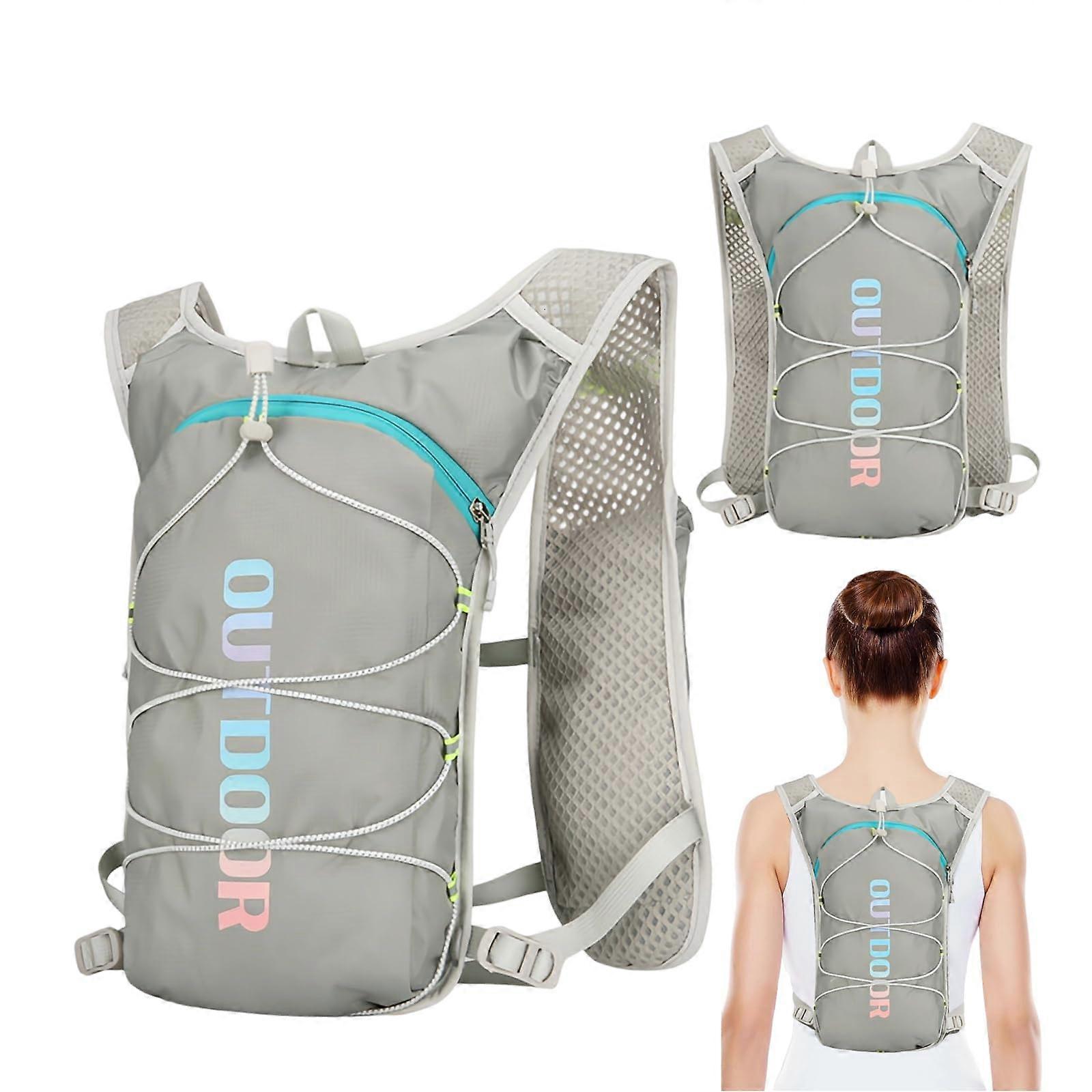 Running Hydration Vest with Breathable Nylon Fabric, Reflective Strips, Grey Trail Backpack for Marathon
