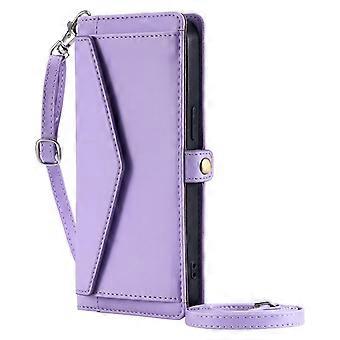 Wallet Case Leather Flip with Card Holder, Crossbody and Wrist Strap, Purple Shockproof for Samsung Galaxy S9