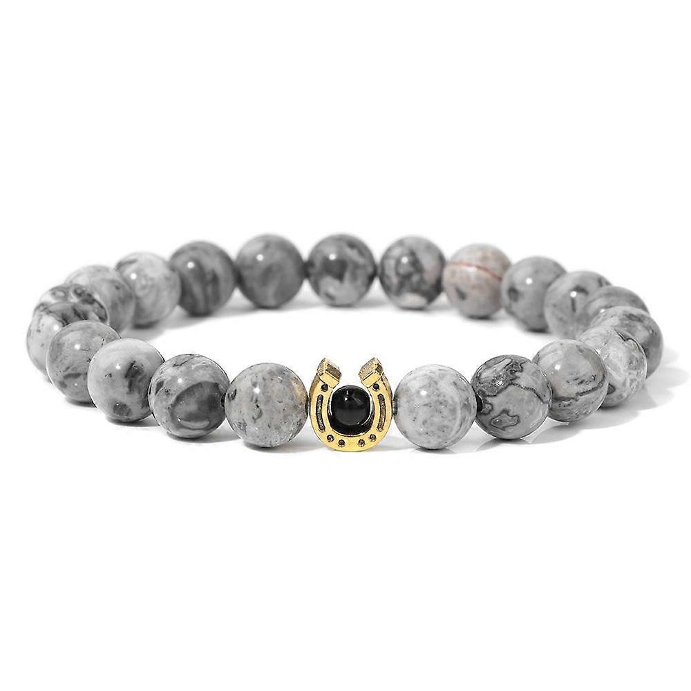 Men's Map Single Loop Beaded Bracelet with 8mm Beads