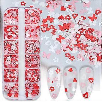 Heart Nail Glitter SixColor Set for Valentine's Day Nail Art Decorations with 6Grid Storage Box