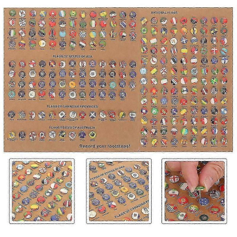 office push pins 291pcs with world flags map