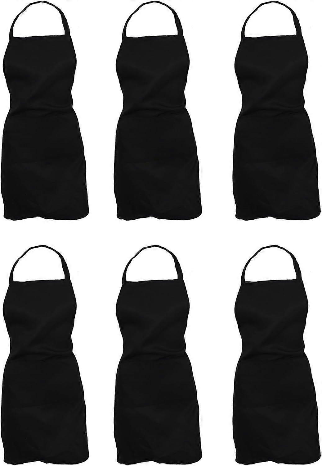 6x Einfache Kochschürze mit Tasche, Schwarz