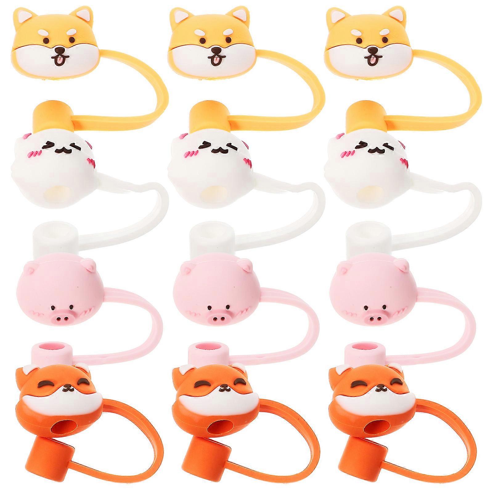 Cartoon Straw Caps Silicone Straw Tips Protector for Drinking 12Pcs
