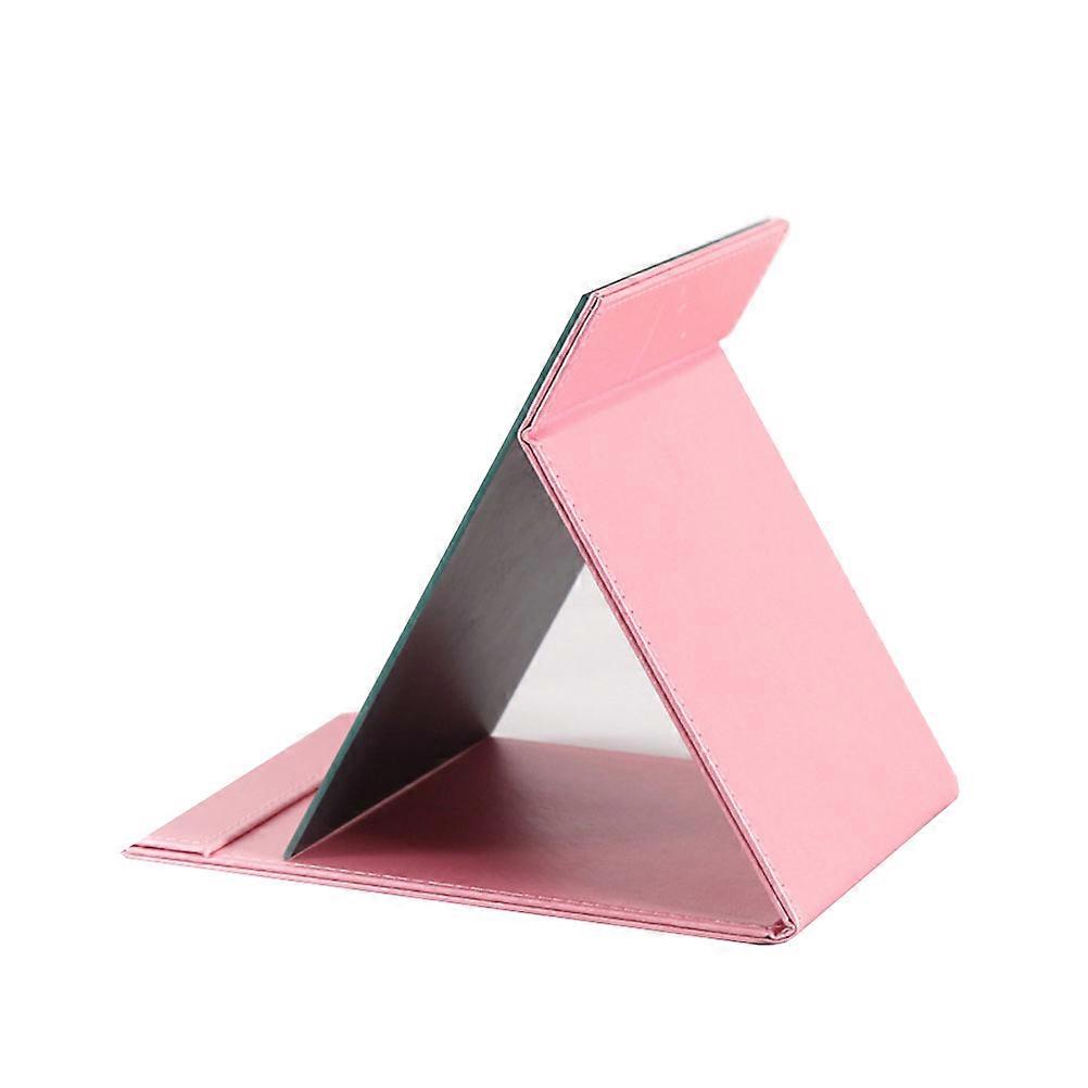 Foldable Makeup Mirror PU Mirror for Makeup Use Large Pink Desktop