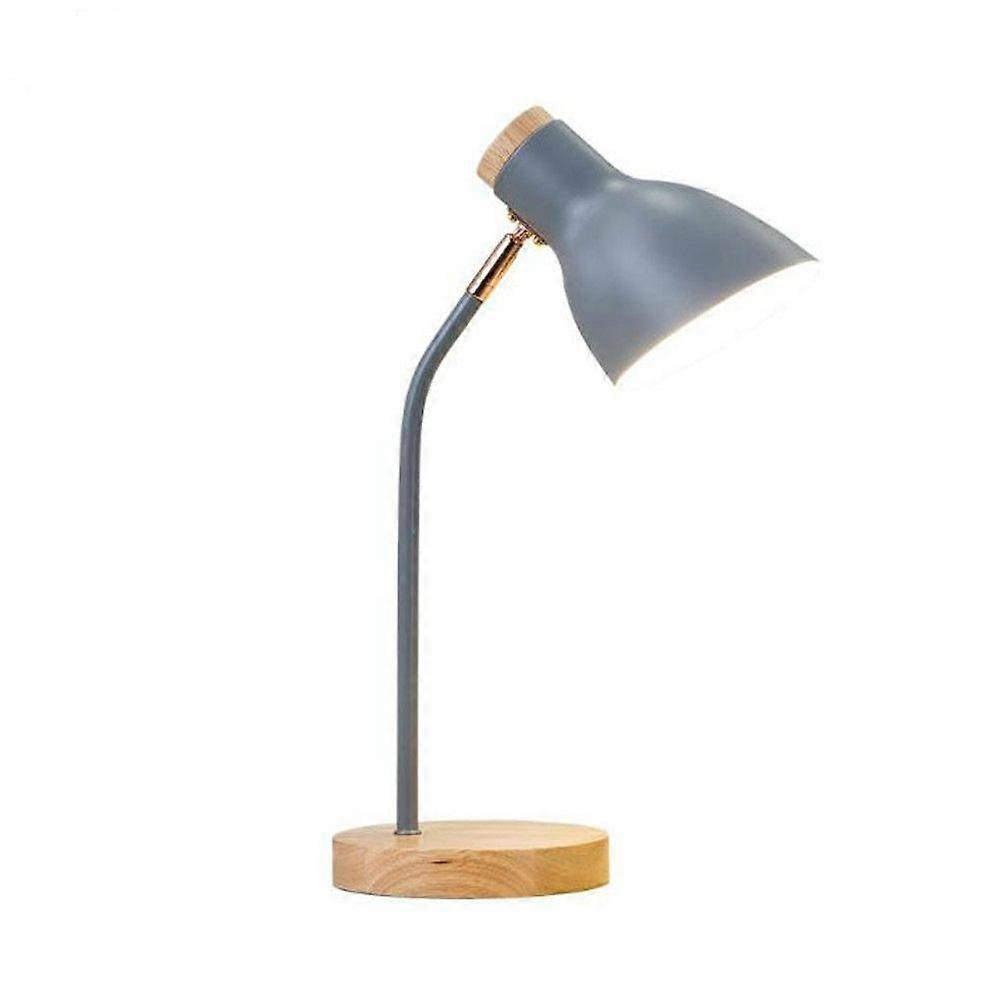 E27 Metal Shade Button Switch Wood Table Lamp