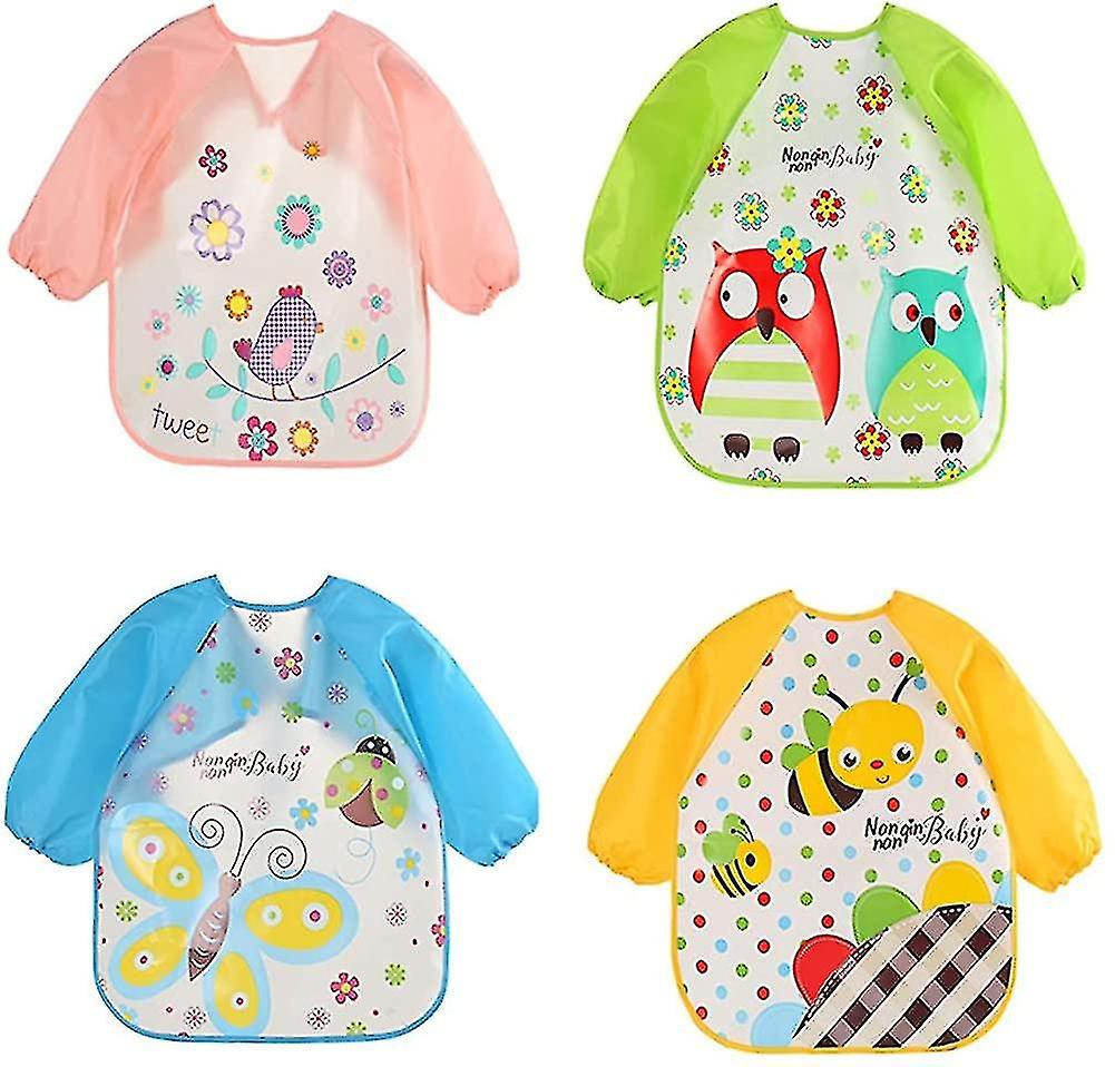 Çocuklar için 4'lü Su Geçirmez Önlük Uzun Kollu Boyama Önlüğü 6 Aydan 3'e Kadar