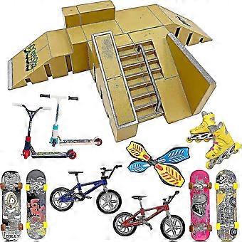 STASHABLES Finger Skateboard Ramp Set Finger Skatepark Kit 16-delige Skate Park Kit inclusief skateboards, ramps, scooters, skates, fietsen en zwenkwiel