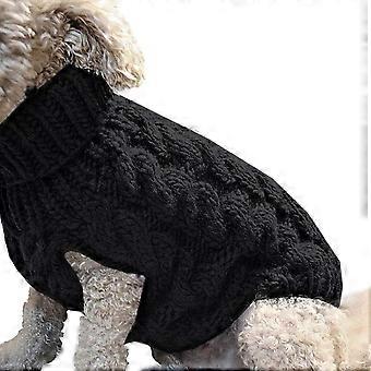 Hund Pullover Weste Warm Mantel Haustier Weich Stricken Wolle Winter Pullover Gestrickt Häkelmantel Kleidung-Schwarz-M