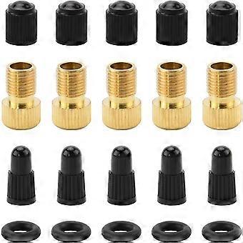 Ventieladapter, [Verpakking van 5 + 10 dopjes] Messing naar ventieladapter voor fietsen, motorfietsen en auto's