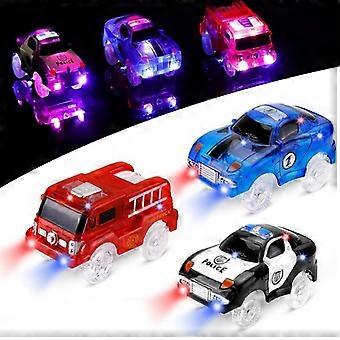 Racerbil-9.5CMx5CM, 3-pakning (racerbil, politibil, brannbil) med 5 blinkende LED-lys Magiske leker for barn 3 4 5 6 7+
