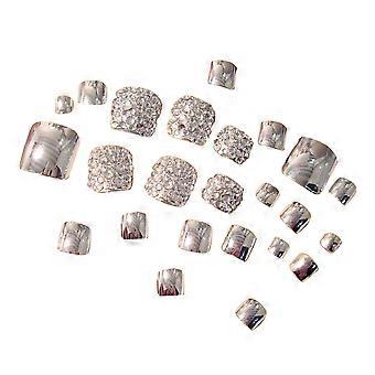 Nail Tips for Women Silver Sparkling Toenails for Nail Art 24Pcs Set