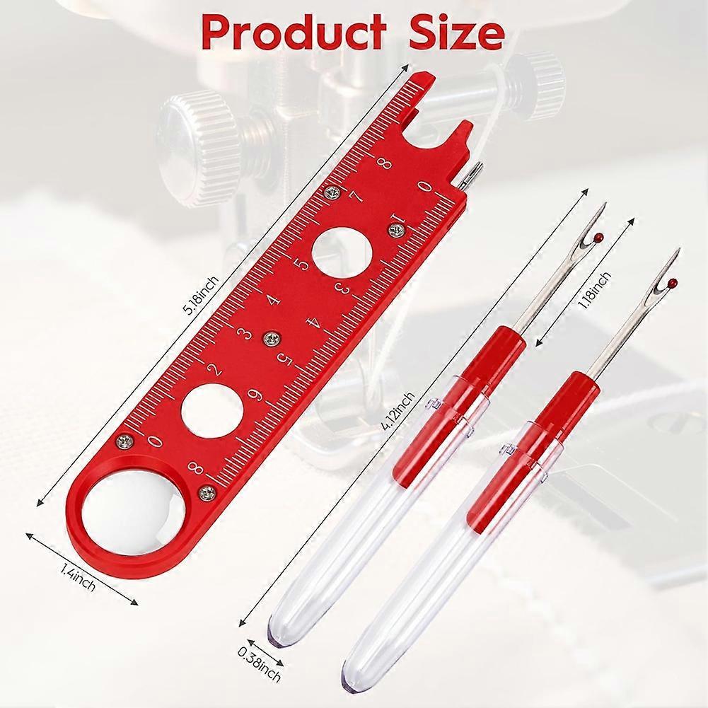 Sewing Machine Needle Threader, 4 in 1 Automatic Quick Threading Tool, Insertion Seam Guide with 2pcs Seam Rippers