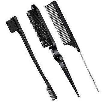 Plastic Rat Tail Comb with Metal Prong Edge, Teasing Hairbrush for Styling, Cutting, Parting, and Dyeing Hair - 6 Pieces
