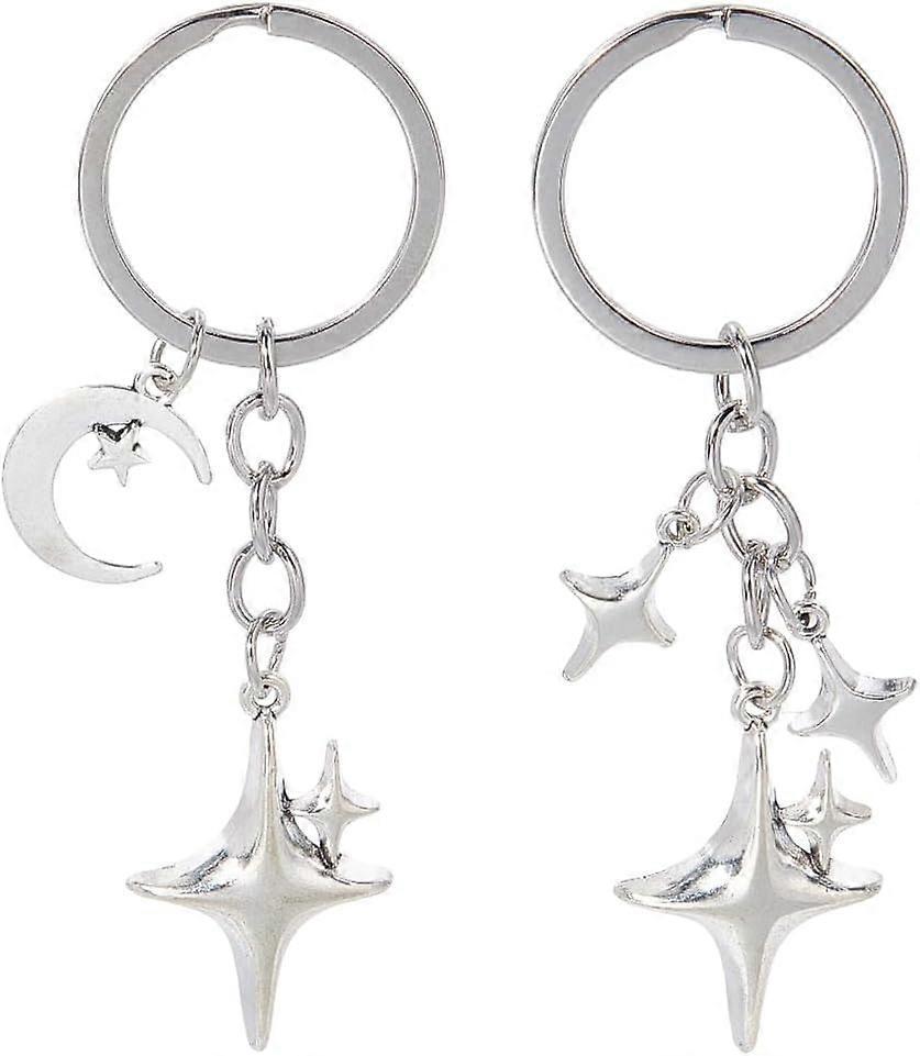 2Pcs 2 Styles Alloy Keychains Star Platinum 88~90mm 1pc/style