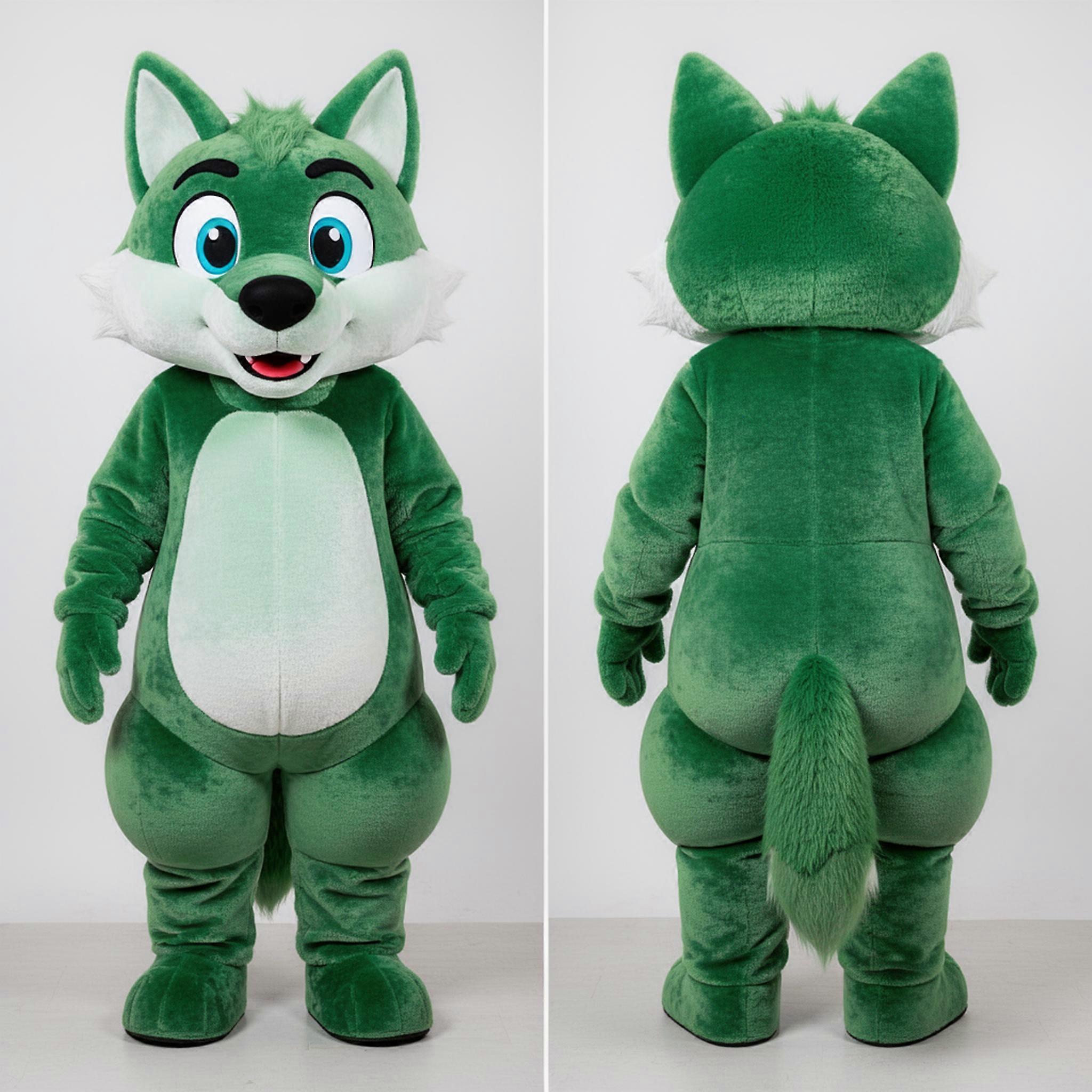 MASTICOT Velvety Green Playful Wolf Mascot