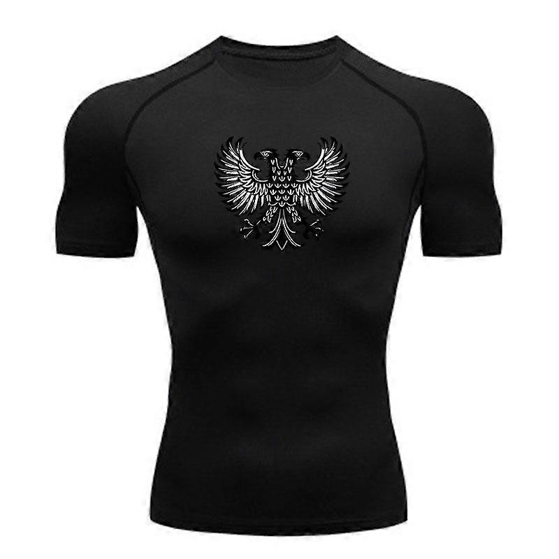 Herre Double Head Eagle Print Compression Workout T-shirt