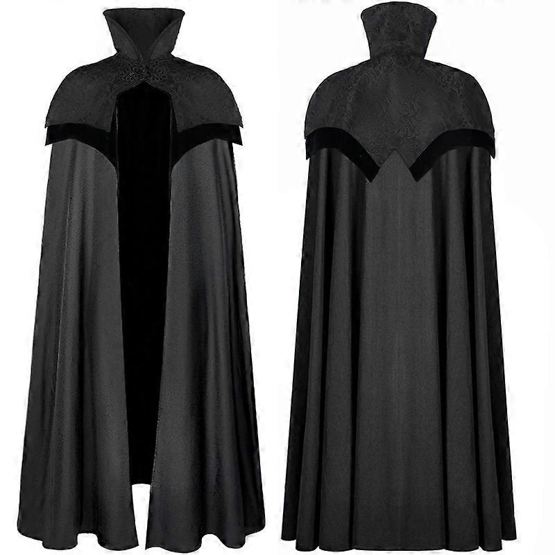 Christmas Medieval Stand Collar Frog-Button Double-Layer Jacquard Cape