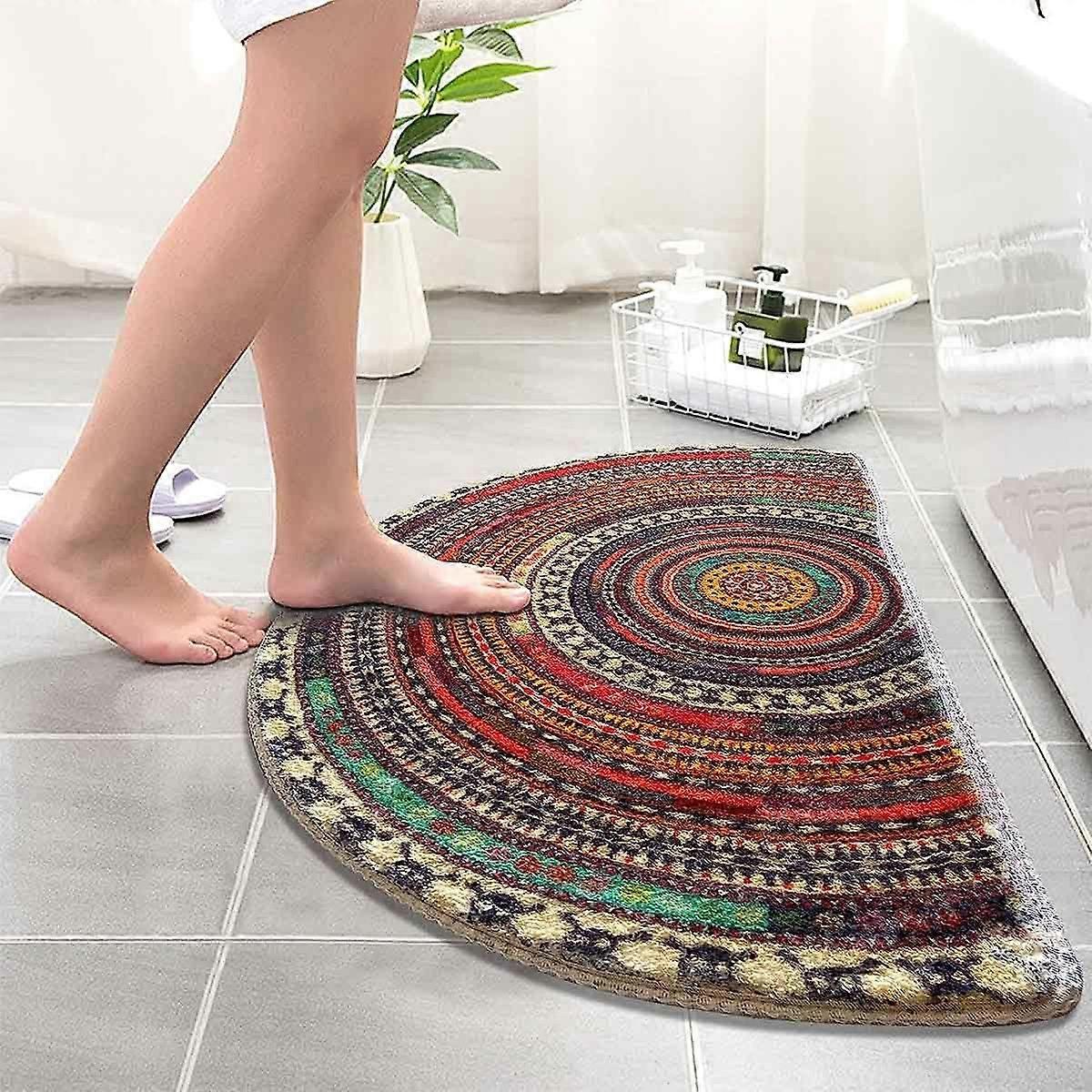 Rustic Multicolored Jute Half-circle Absorbent Area Rug