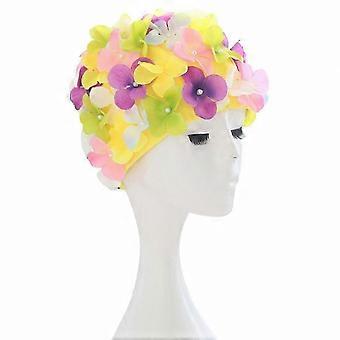 Retro 3D Blumen Badekappe für Frauen mit Blütenblatt Design Dame Badehut zum Schwimmen und Baden Aktivitäten