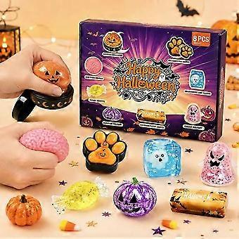 Conjunto de 8 brinquedos antiestresse de Halloween, com textura macia e suave, caixa de presente divertida e sensorial, lembrancinhas perfeitas para festas de "doces ou travessuras" para crianças e adolescentes.