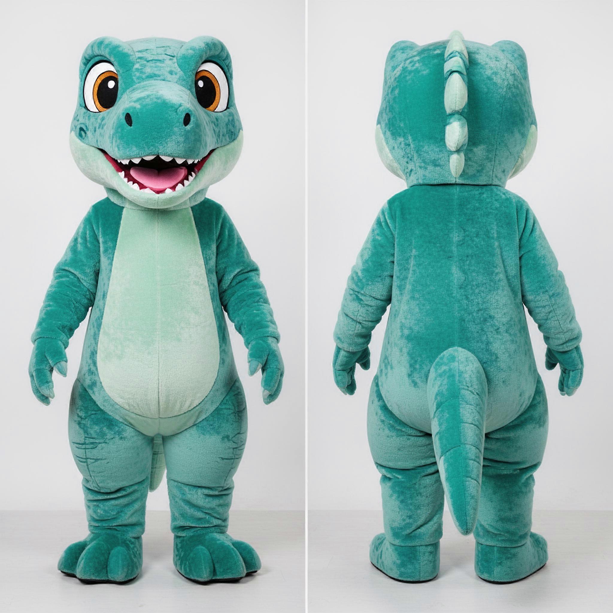 MASTICOT Teal Cartoon Velociraptor Mascot