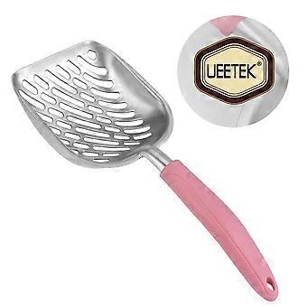Metalen kattenbakschep met lange steel, geschikt voor gebruik met de kattenbakvulling van uw huisdier, roze.
