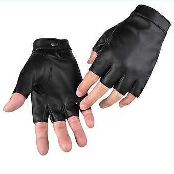 1 Pair Fingerless Cycling Gloves PU Leather Outdoor Sport Faux with Anti-slip Layer Glove for Driving Motorcyle