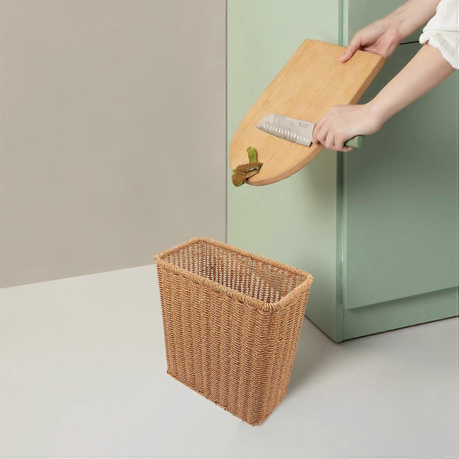 Woven Trash Bin Plastic Versatile Storage Basket for Bedroom Use