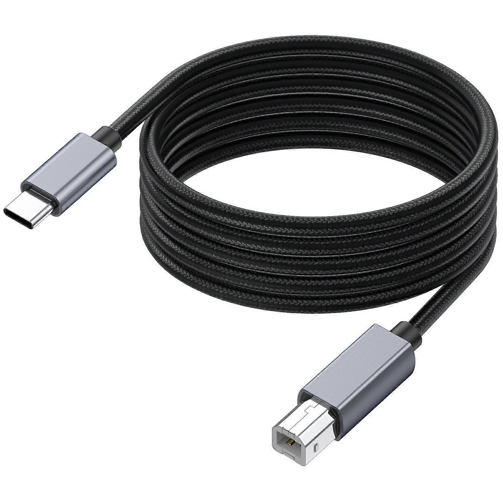 1.8m USB B to USB C Printer Cable Nylon Cord Compatible with MIDI Keyboard DAC DJ Controller