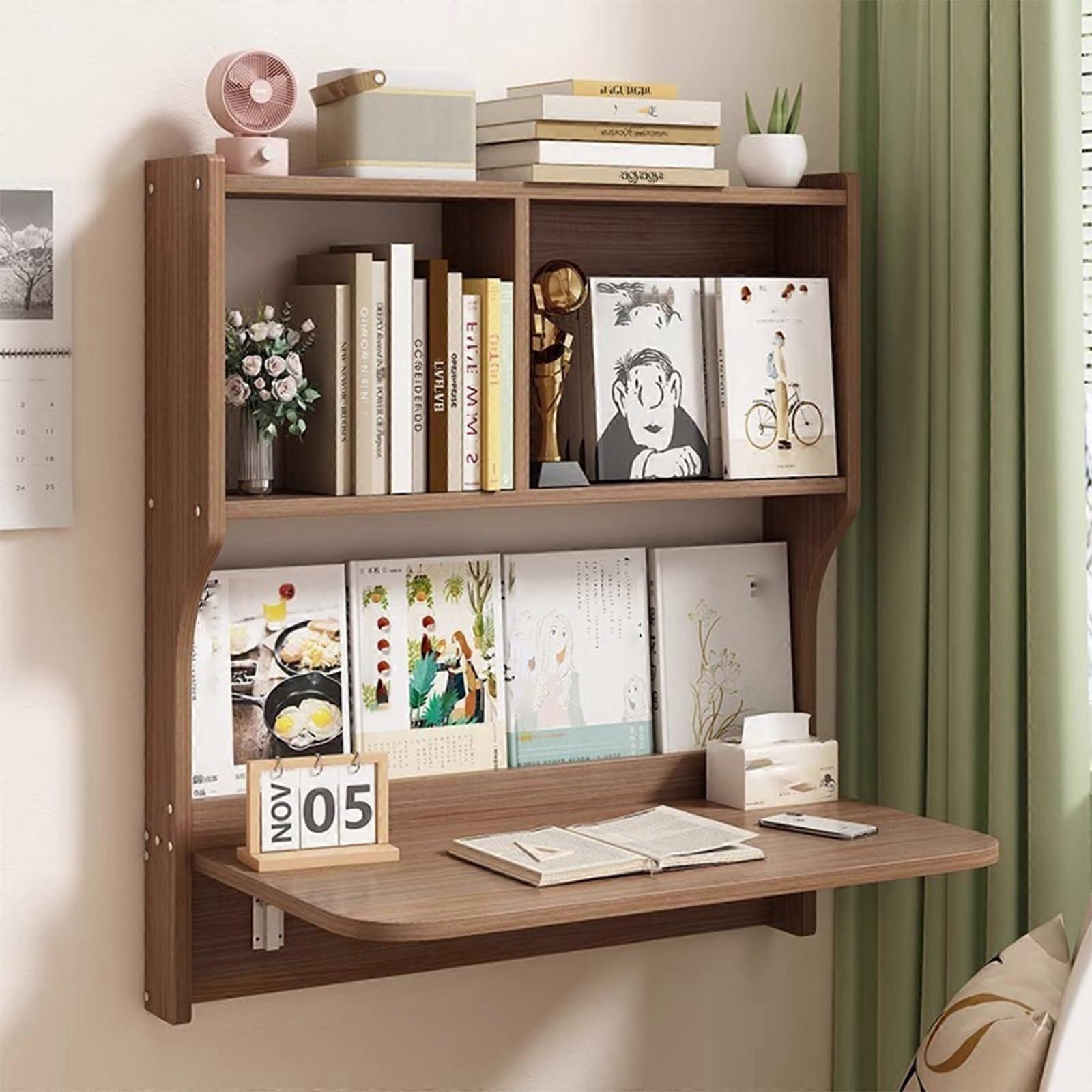 Wall Mounted Folding Desk with Storage, Space Saving Workbench for Small Spaces