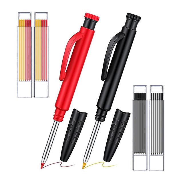 2 Pcs Multipurpose Solid Carpenter Pencil With 24 Refills Long Nosed Deep Hole For Woodworking Scribe Architect Drawing