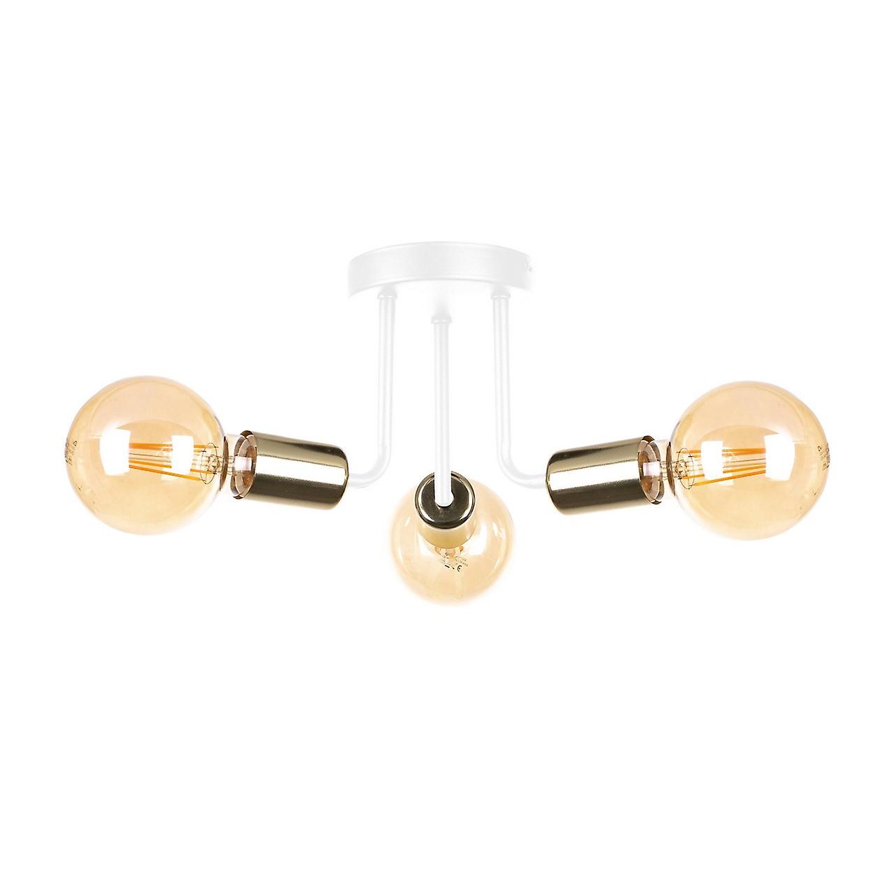 Luna Multi Arm Semi Flush Ceiling Light White, Gold, 25cm, 3x E27