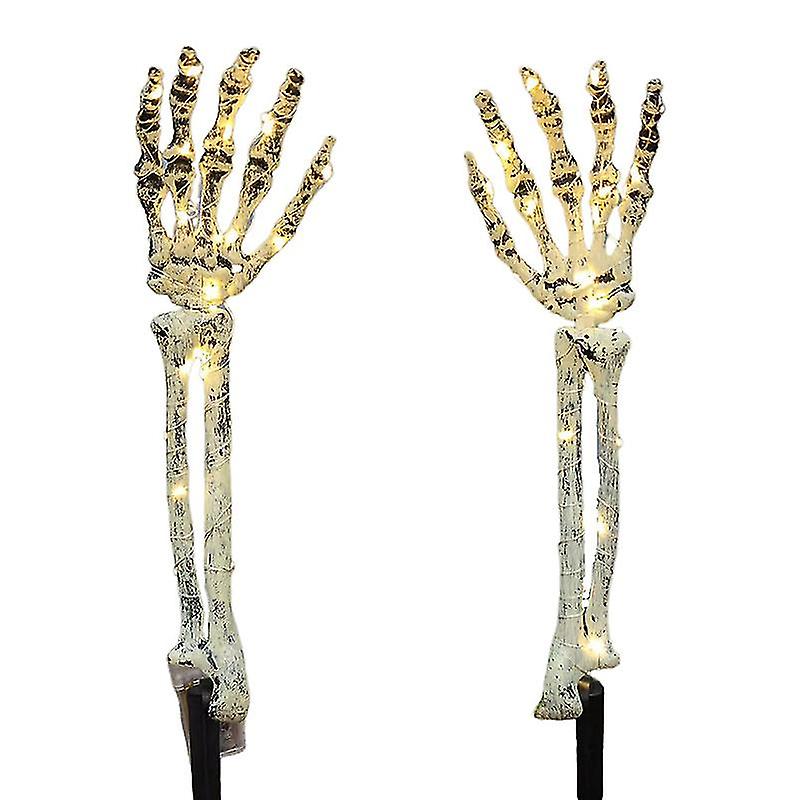 2pcsスケルトンハンドソーラーライト屋外照明スケルトンアームステークスソーラーグローイングスカルハンドハロウィーン装飾ガーデン芝生ランプ