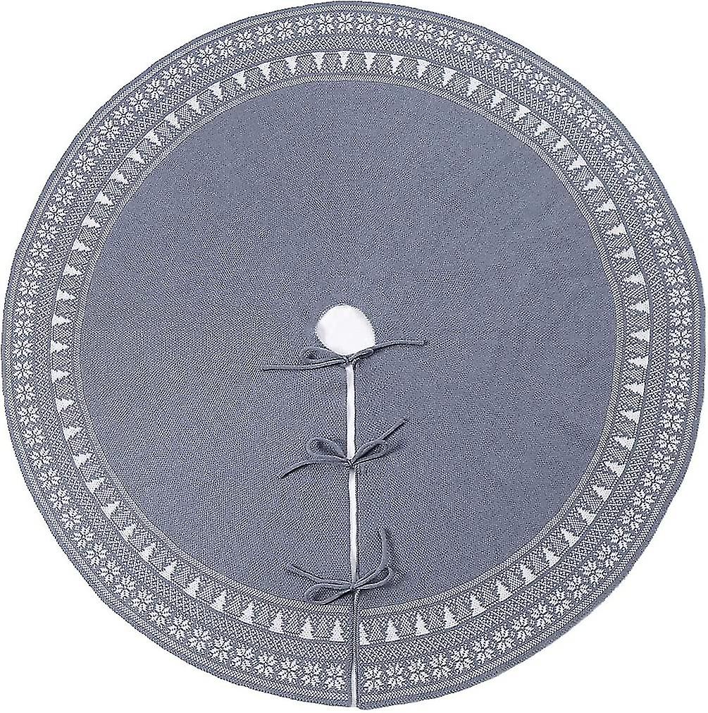 48 Inch Knitted Christmas Tree Skirt, Vintage Snowflake (grey)