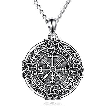Viking Compass Necklace Sterling Silver Oxide Celtic Knot Runes