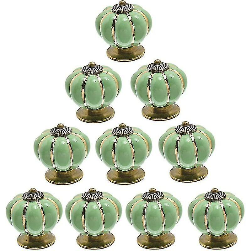 Set Of 10 Light Green Ceramic Vintage Pumpkin Door Knobs bd