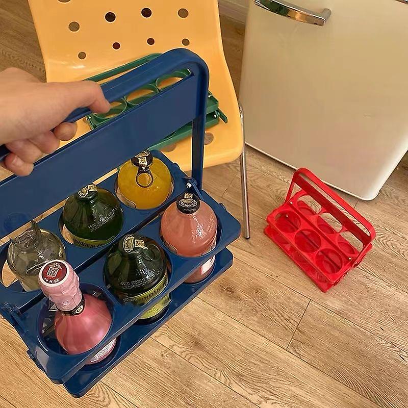 Portable Beer Bottle Rack Pure Color Foldable Picnic Beer Basket Picnic Beer Handle Basket Blue