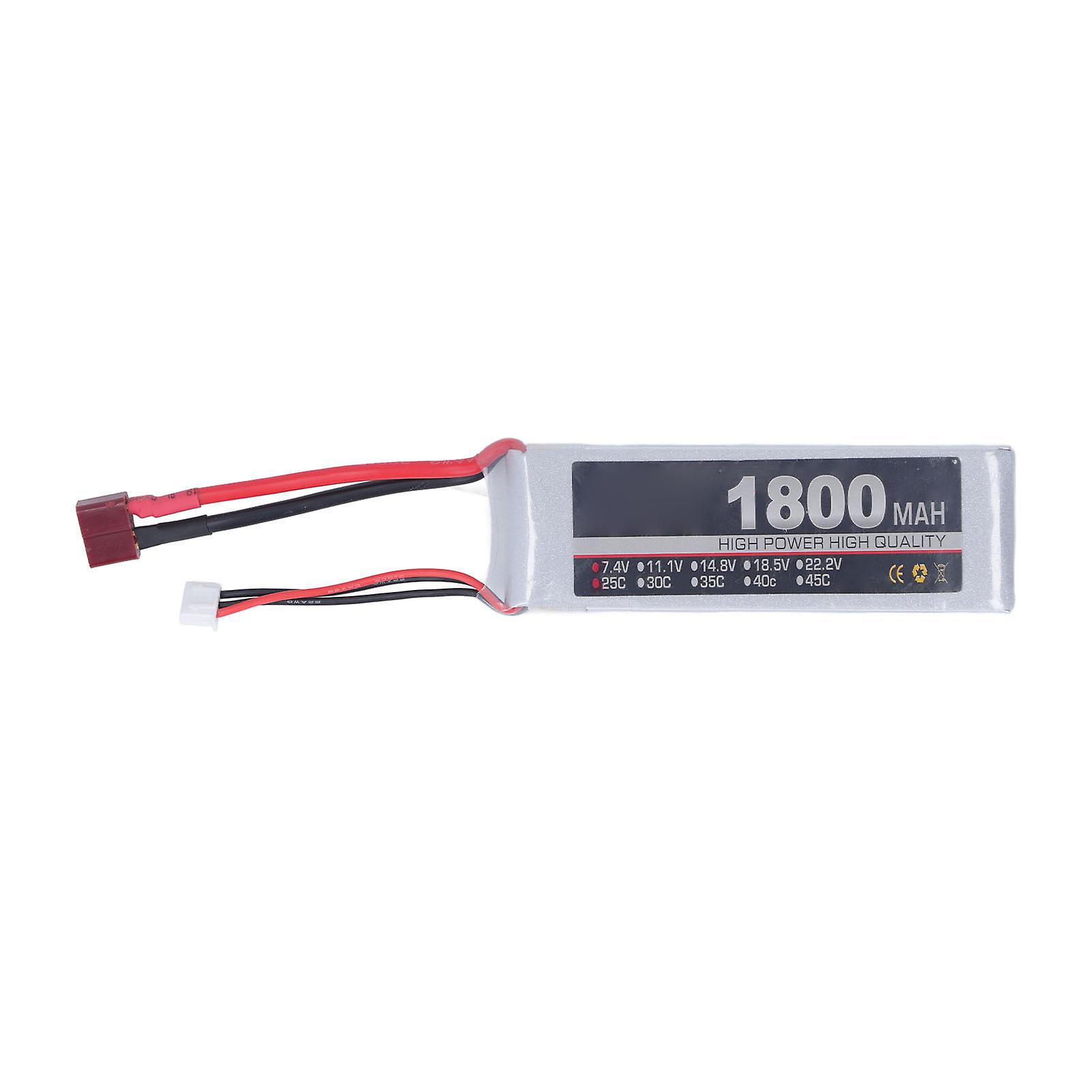 RC LiPo Battery 7.4V 2S 1800mAh 25C Rechargeable Lithium Polymer LiPo Battery Pack for RC Car Airplane Aircraft T Plug