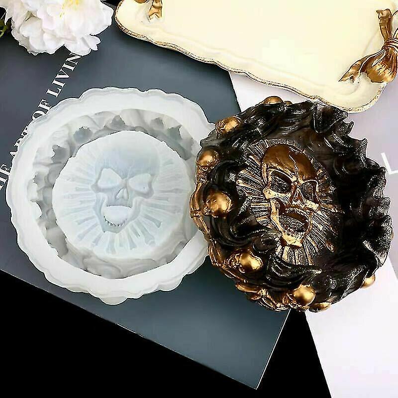 Skull Silicone Ashtray Mold Resin Making Candle Holder Mould Casting Epoxy Craft-yuyu