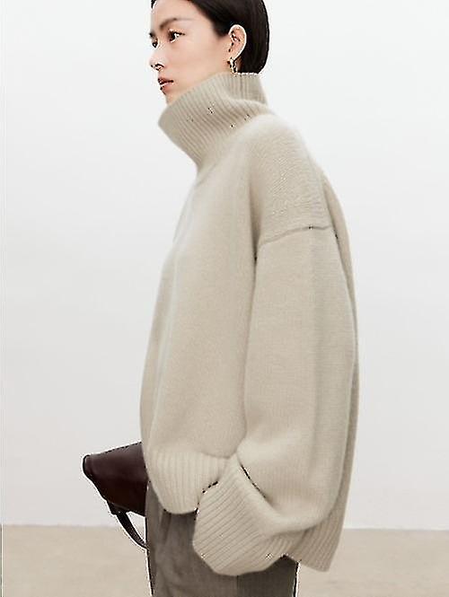 Turtleneck Pure Cashmere Sweater Female Loose And Thick Languid Lazy Wind Pullover Sweater Knitting Base Wool Sweater-xinhan