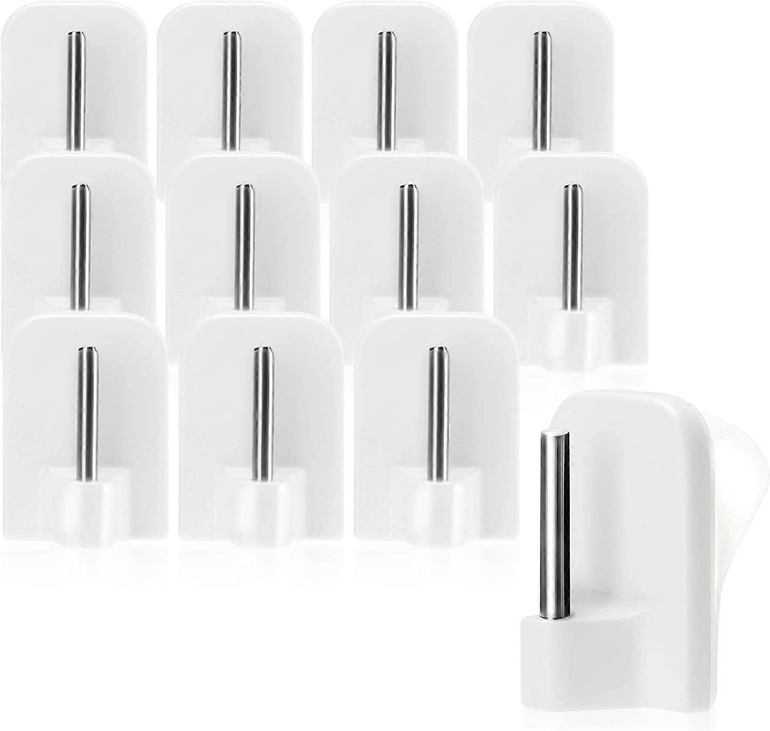 12x Adhesive Curtain Hooks for Curtain Rods, Rods Adhesive Window Hooks, Window Hooks - White