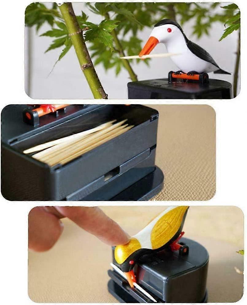 Toothpick Dispenser, Cute Bird Toothpick Holder Dispenser Automatic Bird Toothpick Box
