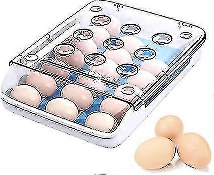 Egg Holder For Countertop Or Refrigerator, Auto Scrolling Egg Storage Egg Container, Plastic Fridge Egg Tray, Stackable Egg Organizer With Lid 21 Eggs