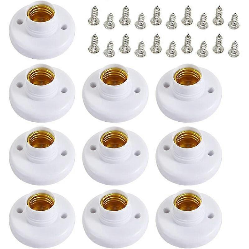 10 Pcs E27 Bulb Socket, E27 Lamp Holders Round Plastic Screw Base Socket, Lamp Holder E27 Socket Holder Wall Mounted, Round Screw Holder Light Socket,