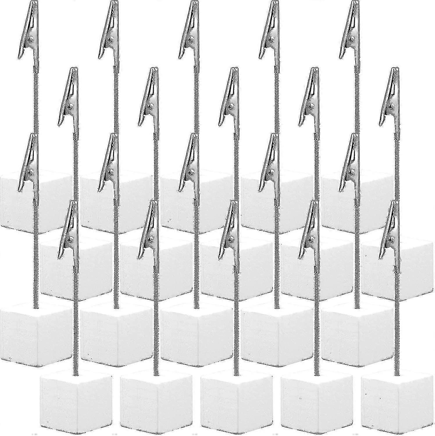 20 pièces Place Card Holder Cube Photo Clips Holder avec Alligator Clip Wood Base Memo Table Number Holder Card Display Stands For Office Menu Wedding